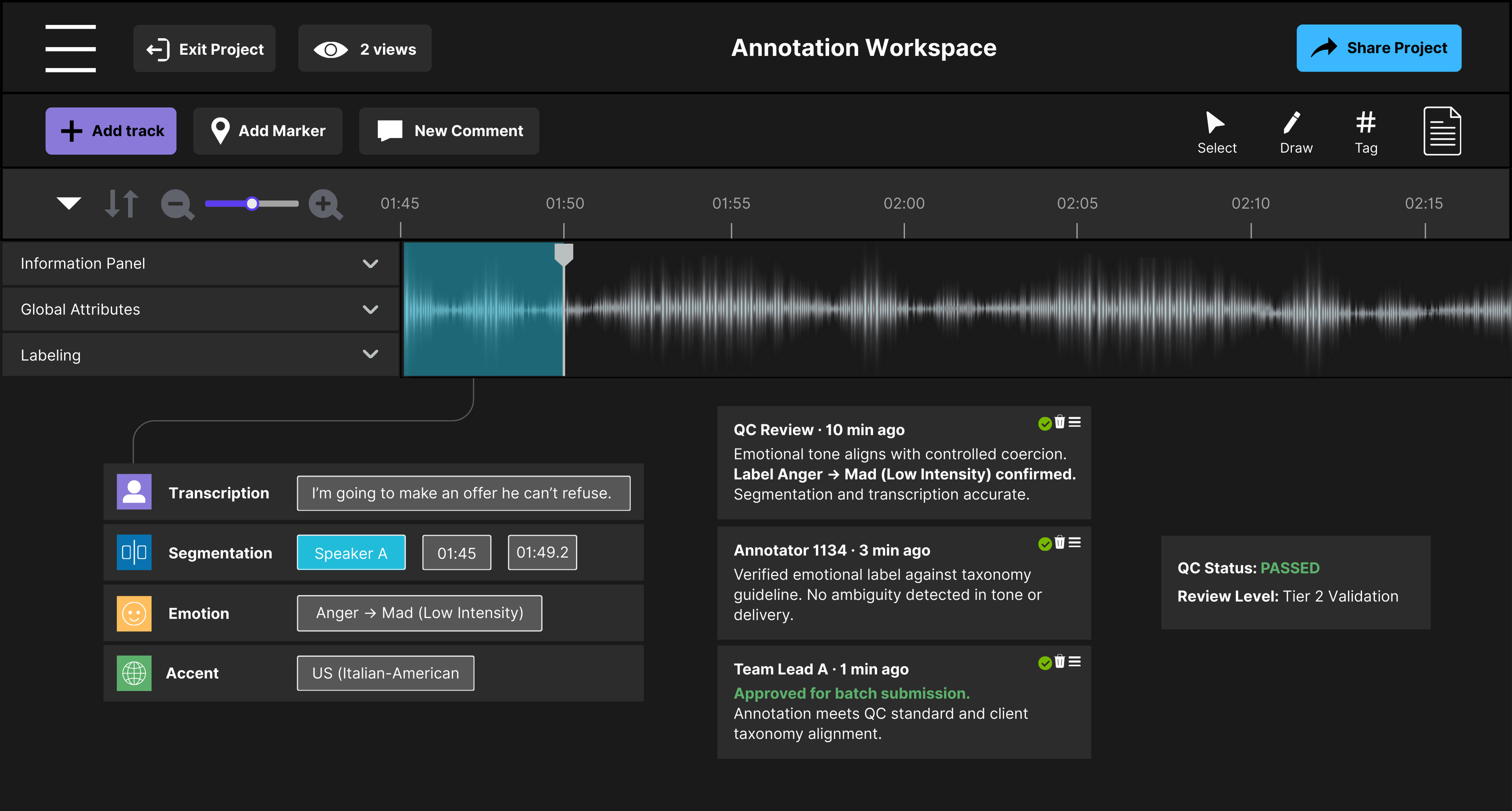 Example of a fully validated annotation passing quality control.