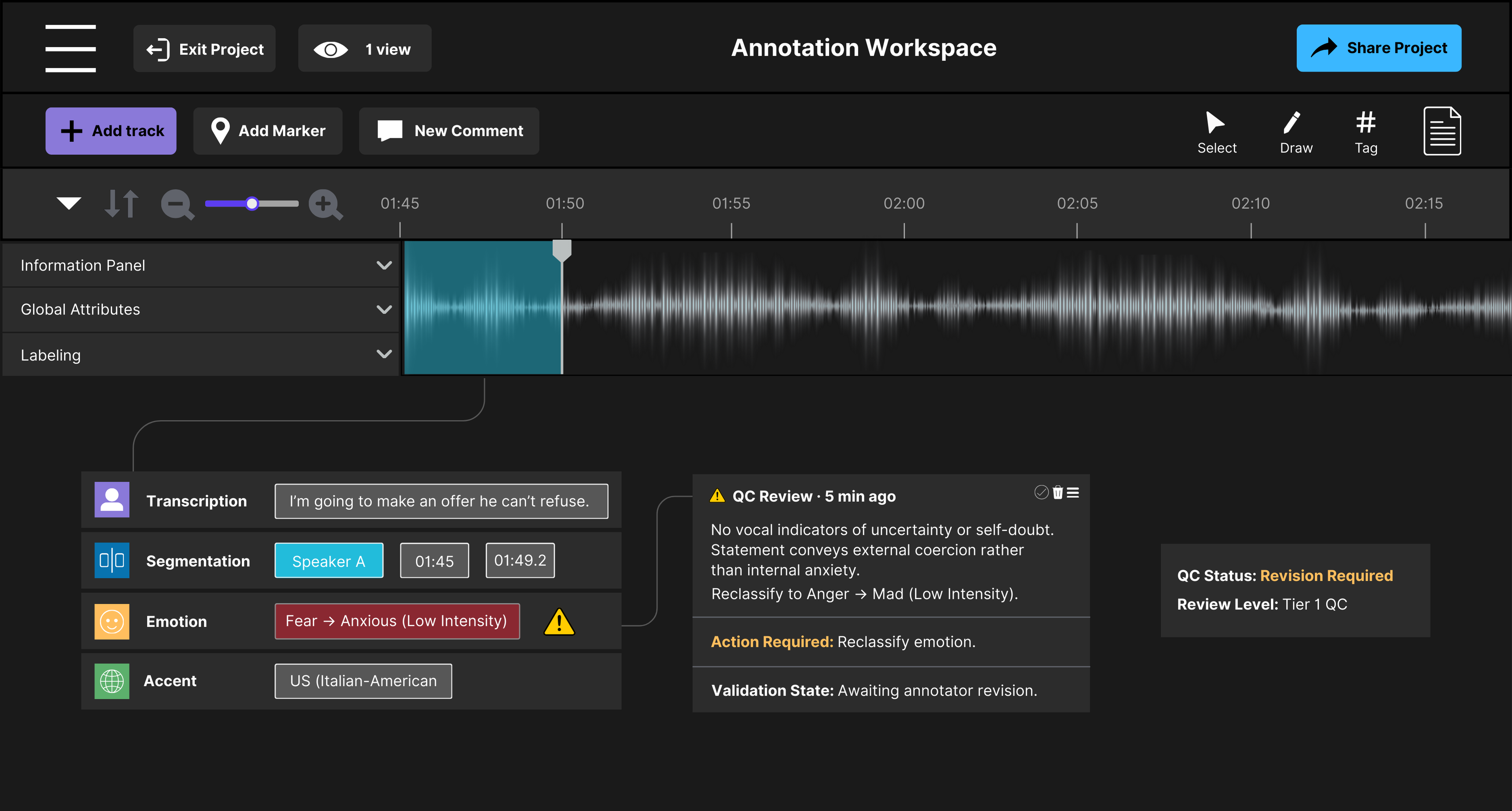 QC Review Flagging an Incorrect Emotion Classification